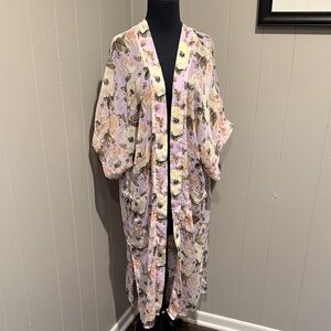 B34 Steve Madden Women One Size Fits Most Multicolor Floral Sheer Light Duster